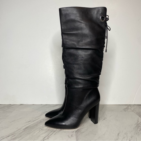 Paige Black Leather Slouchy Pointy Toe Tall Boot 6 1/2 - Picture 16 of 16